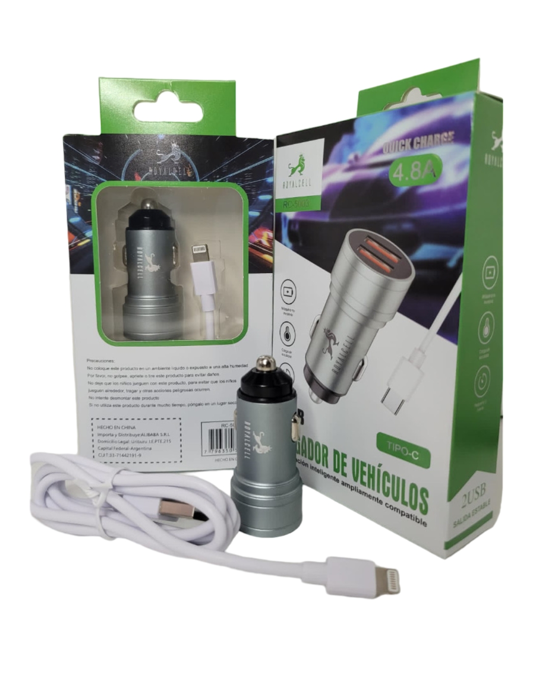 CARGADOR P/ AUTO 4.8 A RC-5003 TIPO C